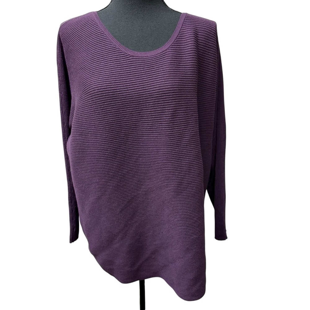 G.H. Woman Dark Purple Ribbed Knit Sweater Plus Size 1X Soft Stretch Top - Picture 1 of 10